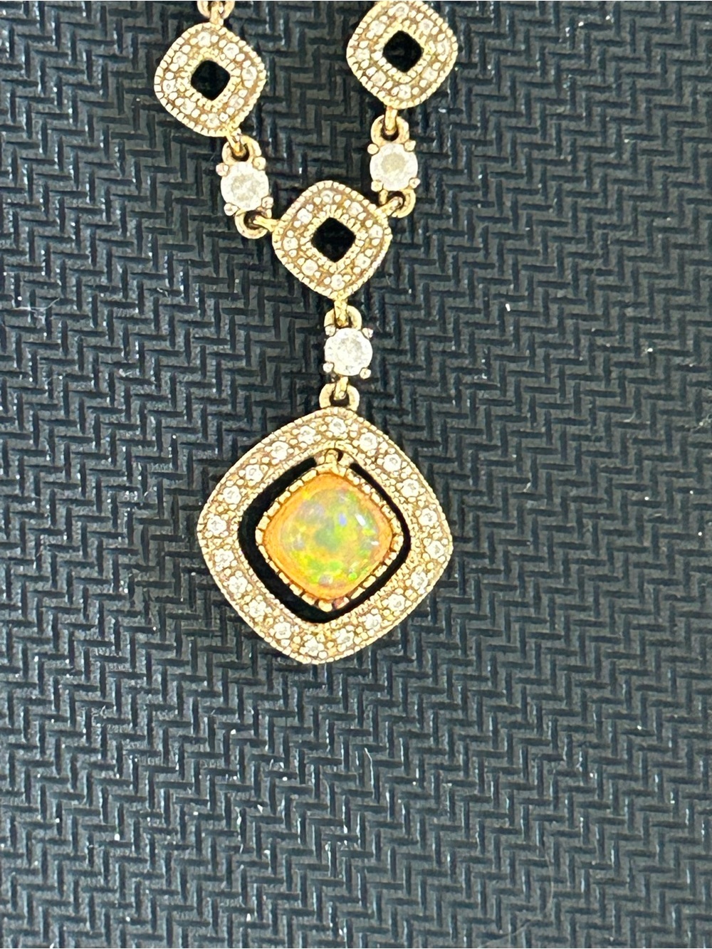 Gold-Tone Opal Drop Necklace with Pavé Accents - Women's Necklace